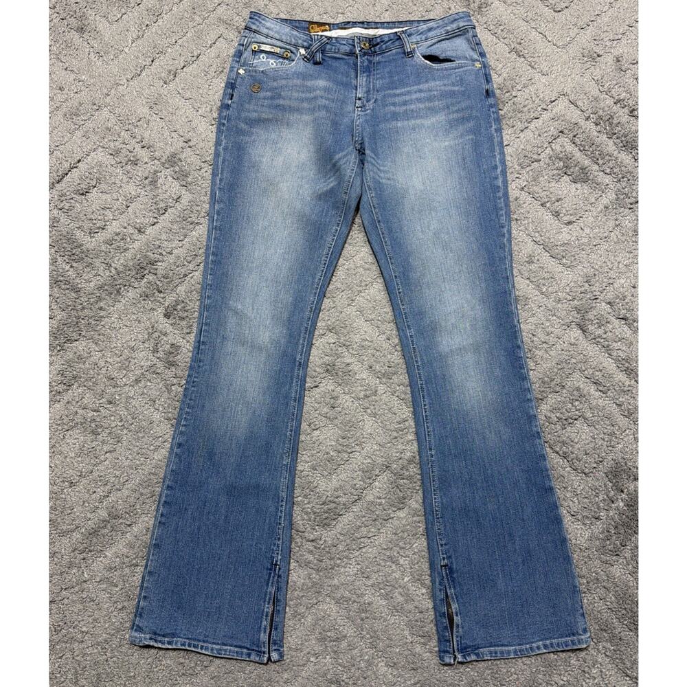 Luxirie By LRG Bootcut Lowrise Embroidered Jeans Blue Medium Wash Womens 31x32